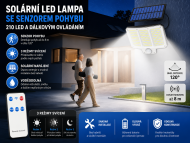 Solárna LED lampa FA944 so senzorom pohybu 210 LED a diaľkovým ovládaním