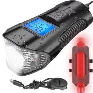 Vodeodolné LED svetlo na bicykel (predné + zadné) s USB, tachometrom, el. zvončekom 150db