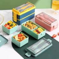 Dvojposchodový lunchbox 1400ml nádoba na jedlo s príborom - modrá