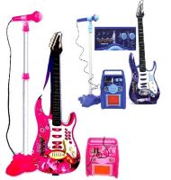Detská rocková elektrická gitara na batérie + zosilňovač a mikrofón - Ružová