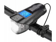 Vodeodolné LED svetlo na bicykel (predné + zadné) s USB, tachometrom, el. zvončekom 150db