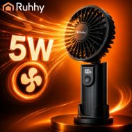 Ruhhy 27781 Ručný mini ventilátor nabíjací 2400 mAh USB-C čierny s LED displejom
