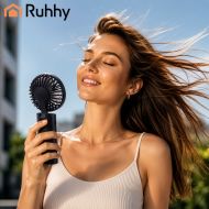 Ruhhy 27781 Ručný mini ventilátor nabíjací 2400 mAh USB-C čierny s LED displejom