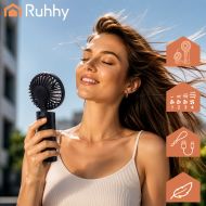 Ruhhy 27781 Ručný mini ventilátor nabíjací 2400 mAh USB-C čierny s LED displejom
