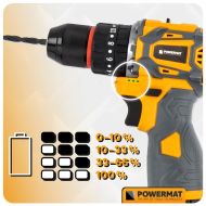 POWERMAT PM-WA-16.8V-1.5M aku vŕtačka / skrutkovač 16,8 V, 2× batéria 1,5 Ah, príslušenstvo