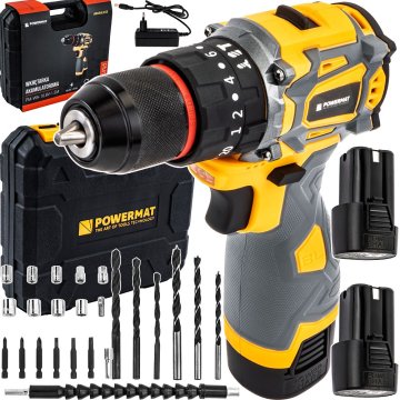 POWERMAT PM-WA-16.8V-1.5M aku vŕtačka / skrutkovač 16,8 V, 2× batéria 1,5 Ah, príslušenstvo