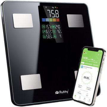 LCD múdra osobná váha RUHHY BMI do 226 kg - čierna