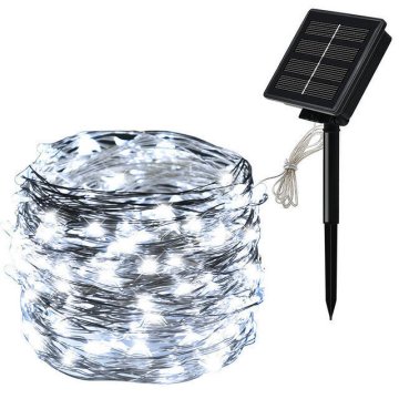 Solárna svetelná reťaz so 100 LED 10 metrov - Studená biela