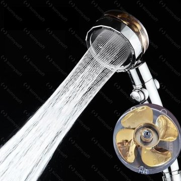 Úsporná sprchová hlavica rotujúca dvojšpirálová, zlatá vrtuľa