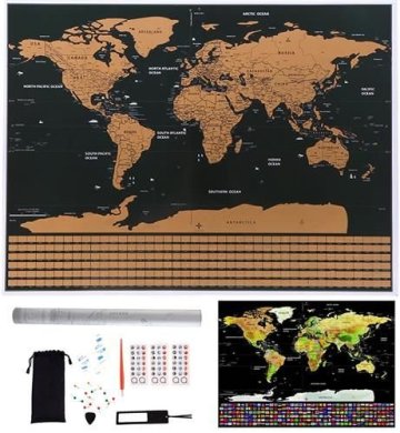 Veľká Stieracia mapa sveta s vlajkami Deluxe 82 x 59 cm s príslušenstvom čierna Malatec