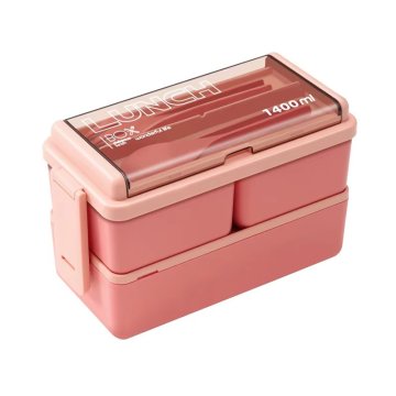 Dvojposchodový lunchbox 1400ml nádoba na jedlo - ružová
