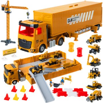Stavebný kamión so žeriavom a vozidlami ISO 26578