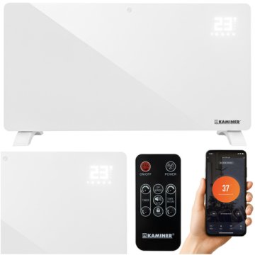 Sklenený elektrický ohrievač KAMINER ZELVA 2500 W – moderné kúrenie s Wi-Fi ovládaním a diaľkovým ov
